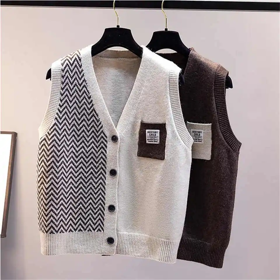 

Женский короткий Асимметричный жилет, трикотажный Свободный кардиган с V-образным вырезом, верхняя одежда в Корейском стиле, TT0587, для осени