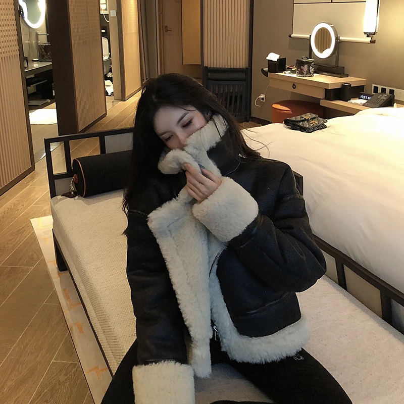 Rurouisbeur зимняя новая ретро Корейская Толстая теплая меховая короткая