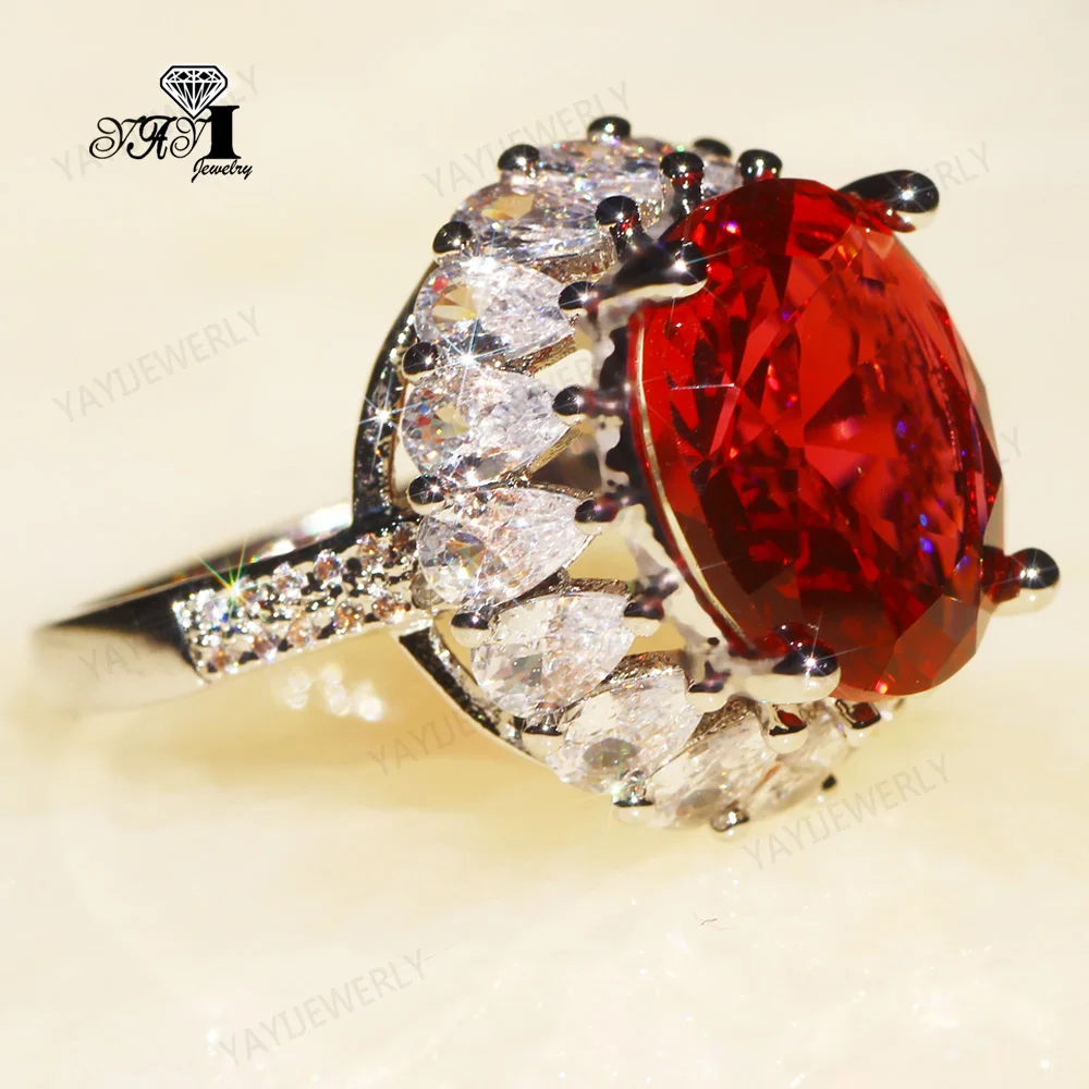 

YaYI Jewelry Fashion Princess Huge 15*15mm 23CT Red Zircon Silver Color Engagement Lovers wedding Party Rings 1447