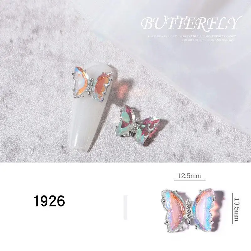 

3d Nail Art Aurora Crystal Butterfly Nail Art Decorations Diy Glitter Nail Rhinestone For Butterfly Nail Art Accessoires