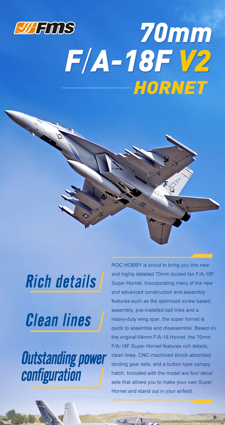 Радиоуправляемый самолет FMS F/A-18F F18 Super Hornet V2 70 мм воздуховод вентилятор EDF струйная шкала модель самолета PNP 6S 6CH с створками