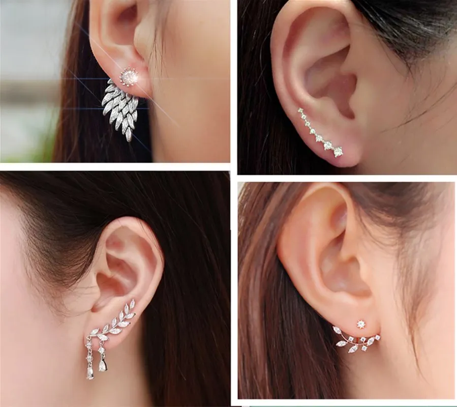 

New Fashion Simulated Pearls Pendientes Bijoux Angel Wings Leaf Feather Flowers Stud Earrings For Women Wedding Jewelry Brincos