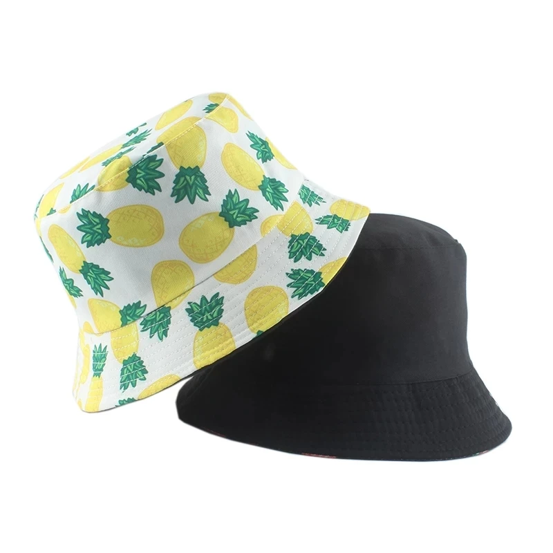 

Pineapple Double-sided Print Bucket Hats For Women Men Summer Fruits Watermelon Sun Panama Hat Reversible Foldable Fisherman Cap