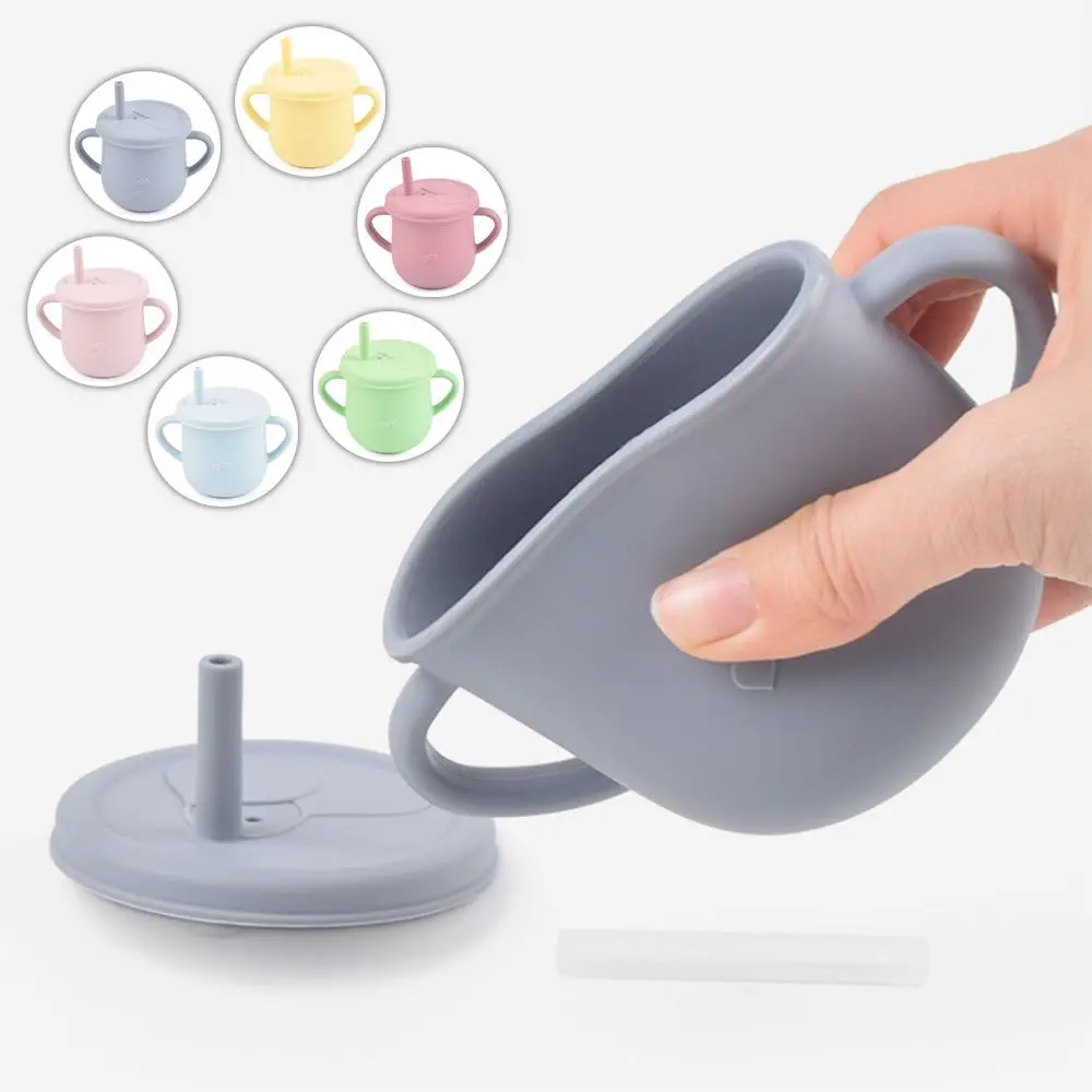 

1 Pcs Toddler Sippy Cup with Straw Baby Silicone Feeding Learning Drinking Straw Cup Non-slip Straw Bottle With Handle Drinker
