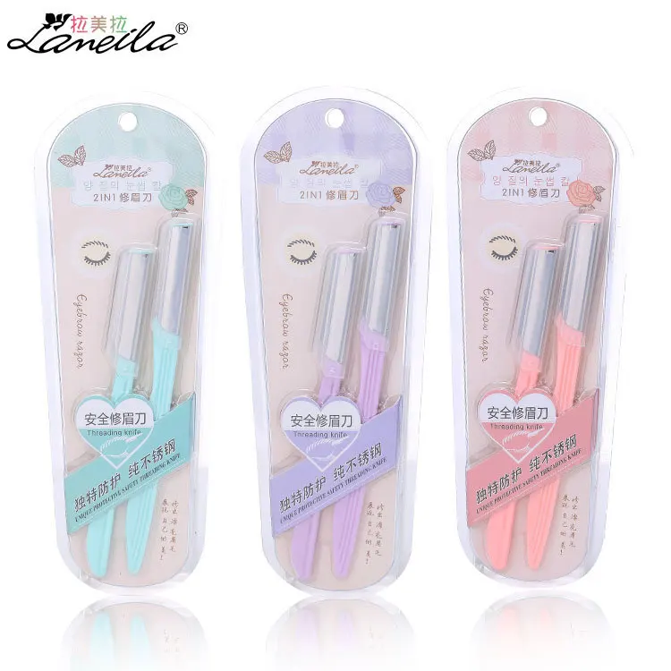 

Portable Eyebrow Knife Stainless Steel Scraper ti mei dao 2 Mounted Sharp Blades A0835