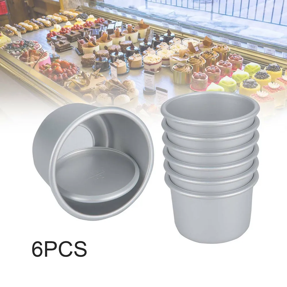

2pcs Aluminum Round Bottom Cake Mold Anode Live Bottom Pie Pan Mini Cake Baking Tray Removable Bakeware Dish Base Cake Tools