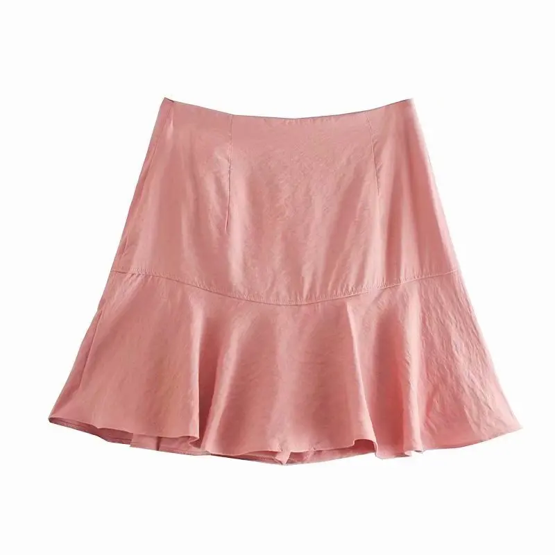

ZA Summer Women Single-breasted Skirts High Quality Solid Fashion Lady Loose Office Lady Dress Elegant High Waist Ruffles Skirts