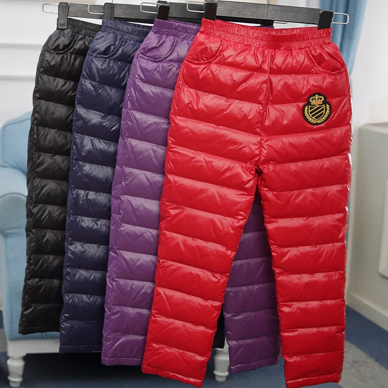 

Winter Fashion Pants for Girls Pure Color Warterproof Warm Trousers Children Boys White Duck Down Pants Kids Clothes 8 To 12