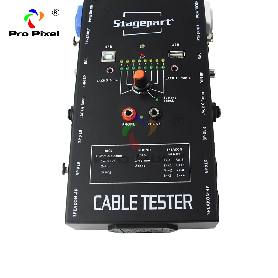 Кабельный тестер для 3pin 5pin XLR, 4& 8-pole speakon, RJ45, USB