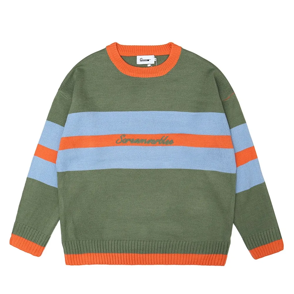 Полосатые забавные повседневные дизайнерские женские свитера оверсайз с