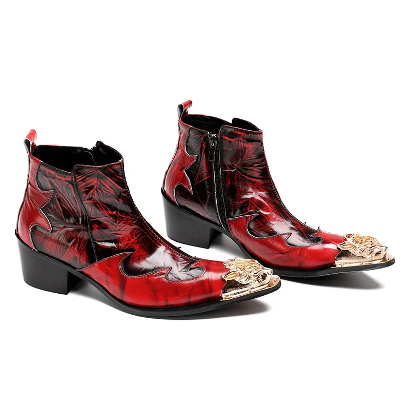 YIHONGMEIQI Men's boots with low heels men's formal red shoes coats new and peculiar |