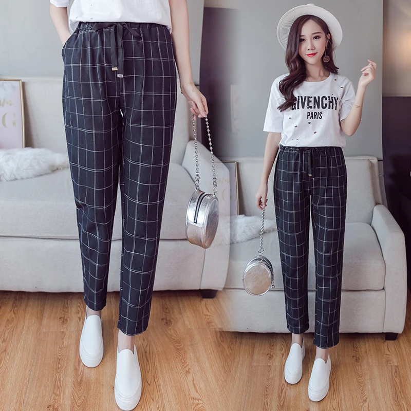 Женские шаровары из хлопка и льна повседневные свободные брюки с высокой талией