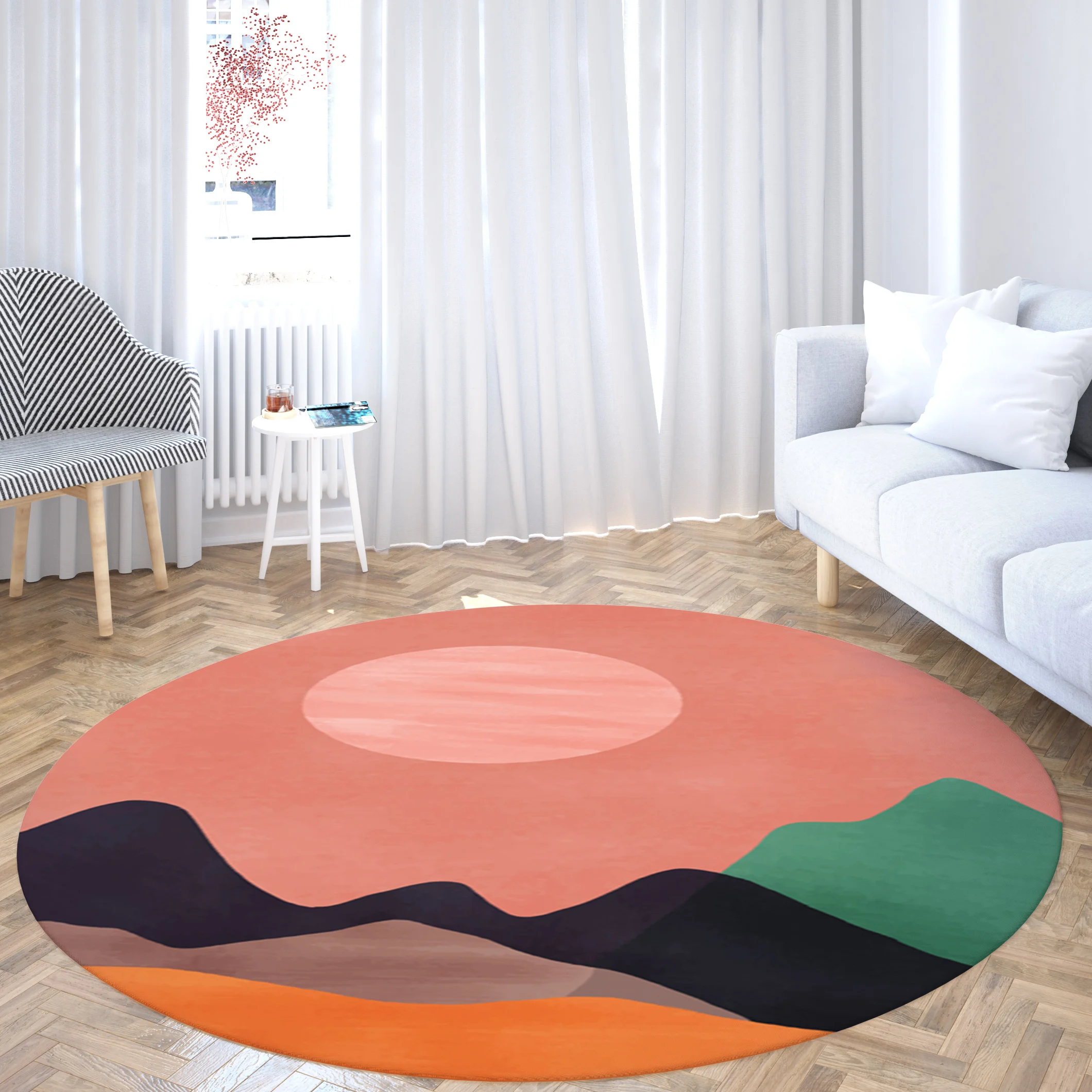 

Round INS Style Floor Mat Modern Sofa Carpet Bedroom Bathroom Living Room Gouache Decor Large Printed Area Rugs