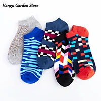 hot sale funny sock mens pattern stripe geometric diamond no show comfortable boat socks harajuku fashion happy men socks