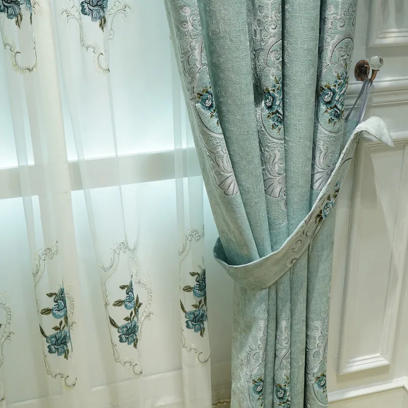 Новые синели жаккардовые синие занавески для гостиной Премиум европейские