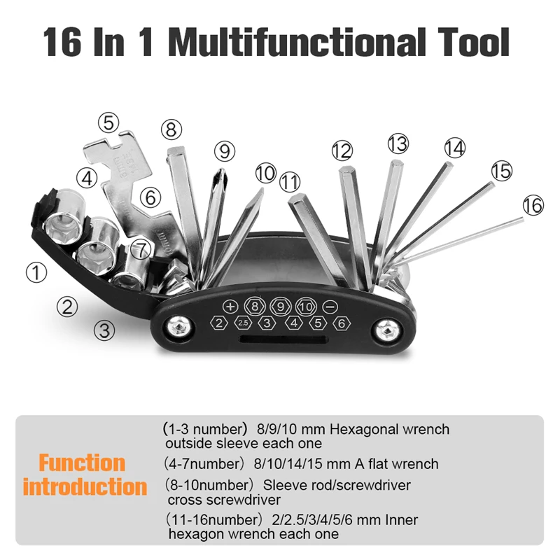 Набор многофункциональных велосипедных инструментов 14 видов для ремонта