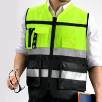 multi pockets high visibility zipper front safety vest with reflective strips bicycle and motorcycle riding multipurpose