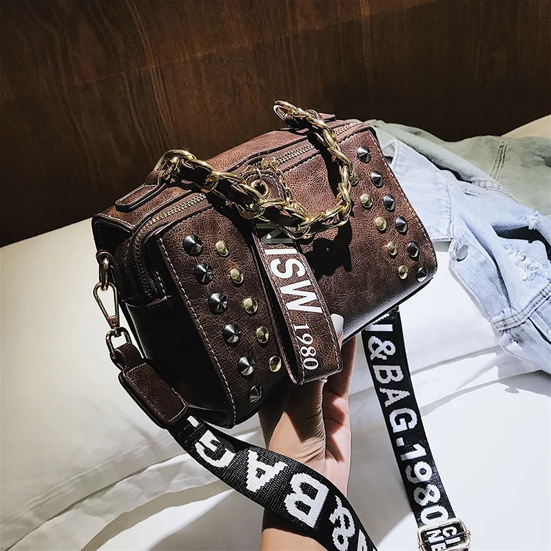 Женские Сумки из искусственной кожи на цепочке модные женские сумки с заклепками