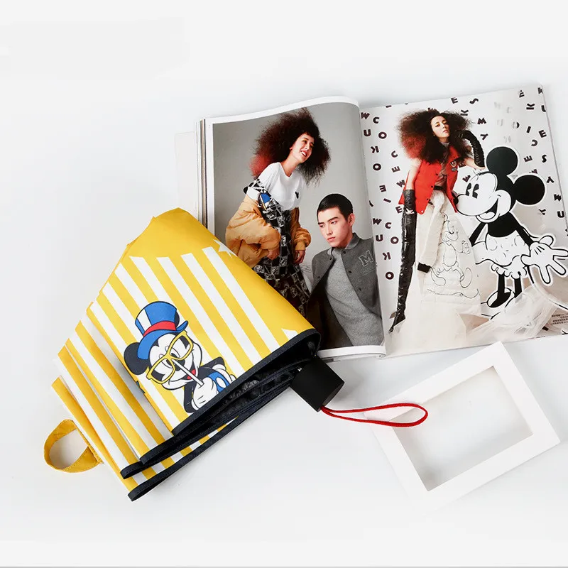 Disney желтый складной зонт Микки и Минни студенческий солнцезащитный нескользящий