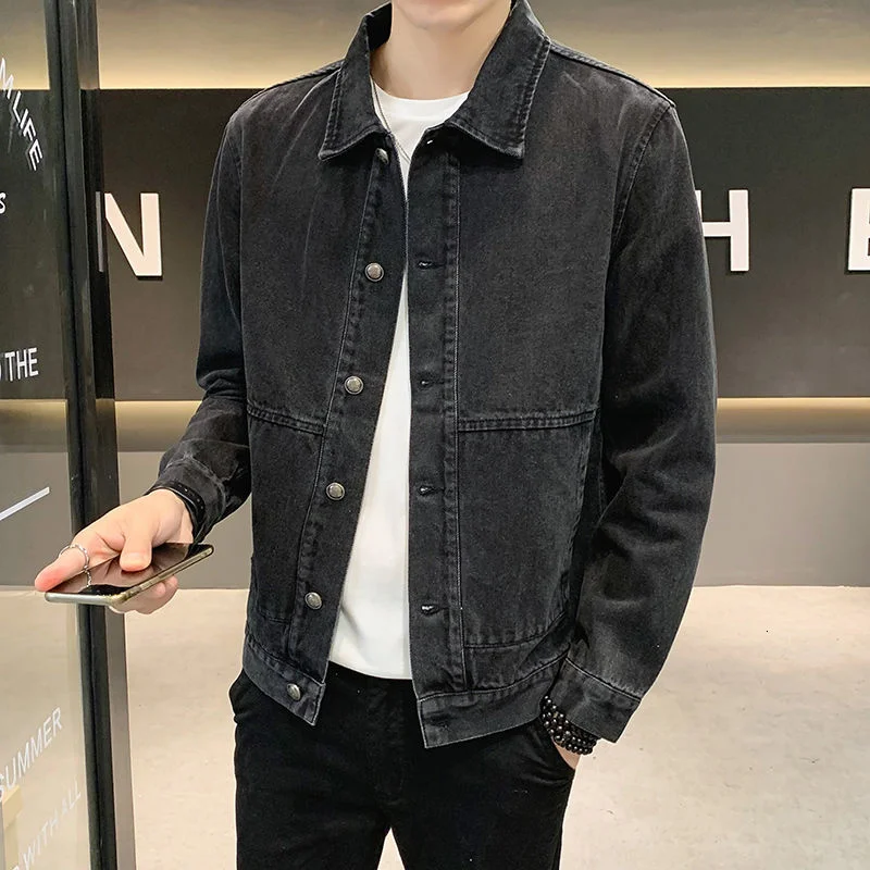 Men's Denim Jacket Lapel Short Top Solid Color Long Sleeve Single-breasted Coat Teenagers Couples The New Listing 2021 Best