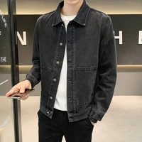 mens denim jacket lapel short top solid color long sleeve single breasted coat teenagers couples the new listing 2021 best