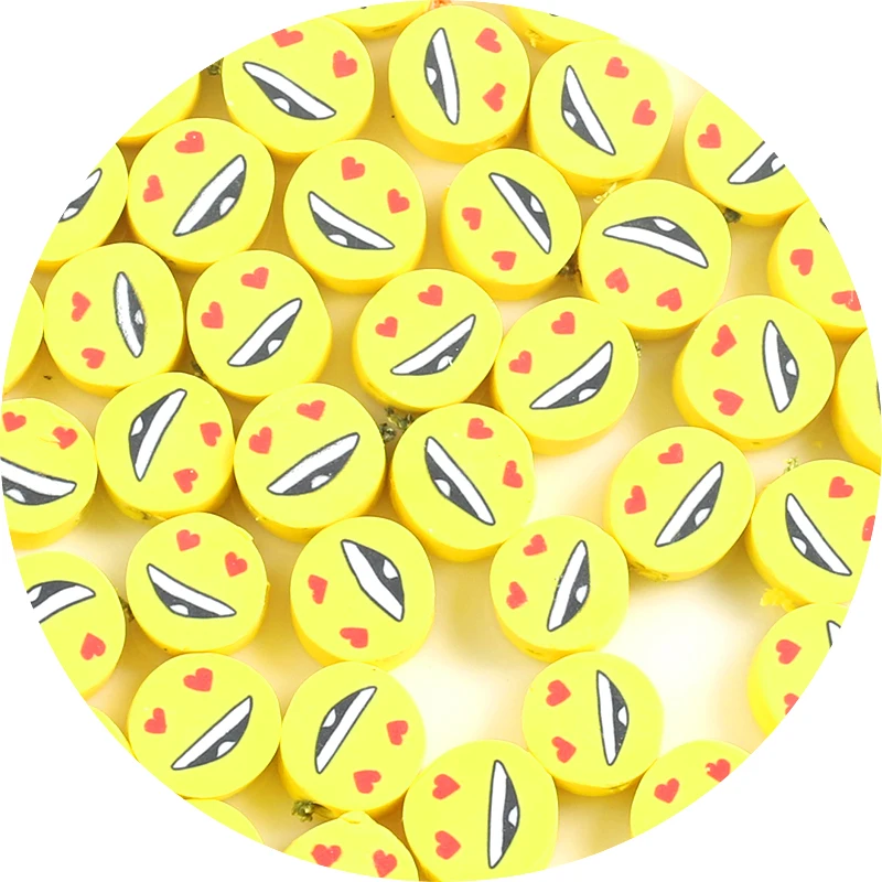 

30pcs 10mm Round Yellow Love Face Beads Polymer Clay Spacer Loose Beads for Jewelry Making Bracelet DIY Necklace Accessories