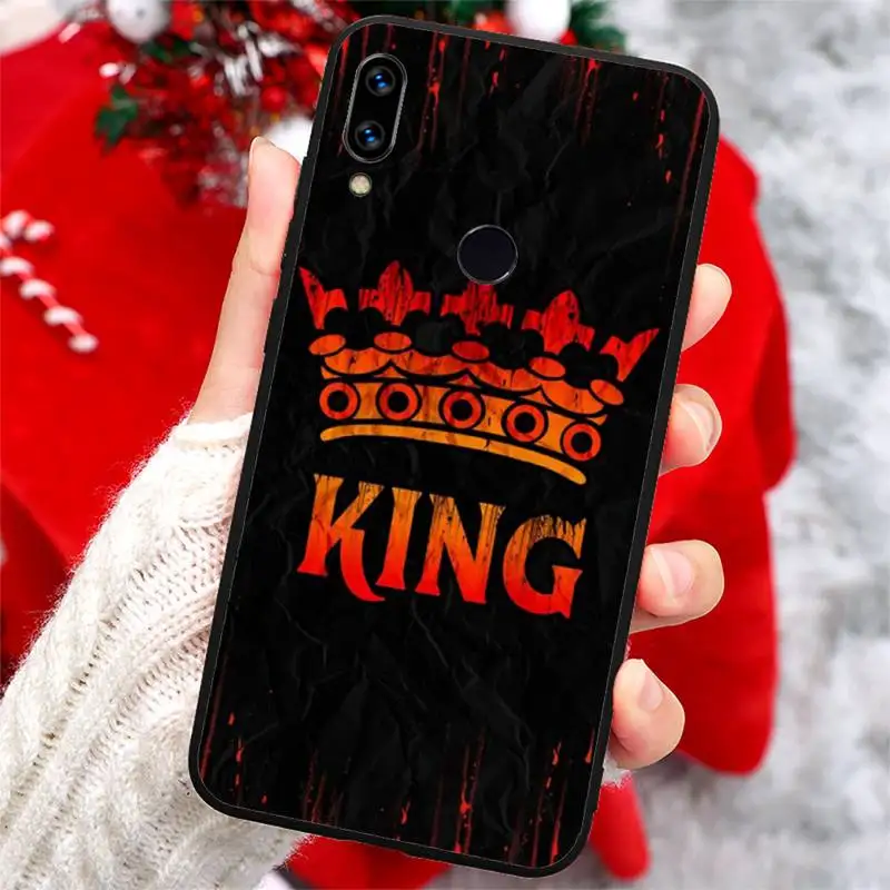 

King Queen Cartoon Crown Letter Phone Case For Xiaomi Redmi note 7 8 9 t k30 max3 9 s 10 pro lite