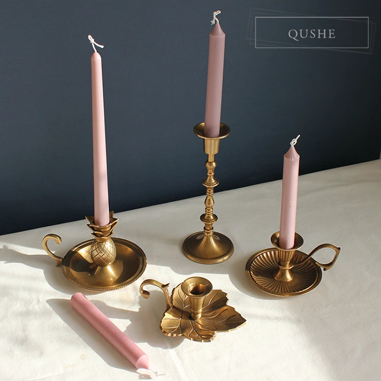 

Simple European Candle Holder Brass Table Dinner Modern Candle Holder Romantic Accessories Porta Velas Home Decoration DF50ZT