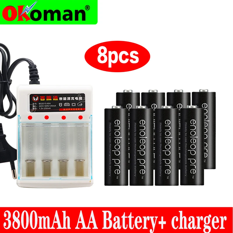 8 шт. Оригинальная батарея Pro AA 3800mAh 1 2 V Ni MH игрушка фонарик для камеры