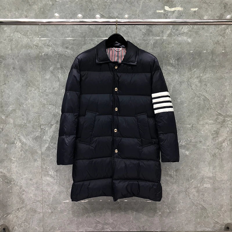 TB THOM Men's Winter Jacket Down Jackets Fashion Brand Navy Overcoat Down-Filled Matte Nylon 4-bar Stripe Wholesale TB Jacket