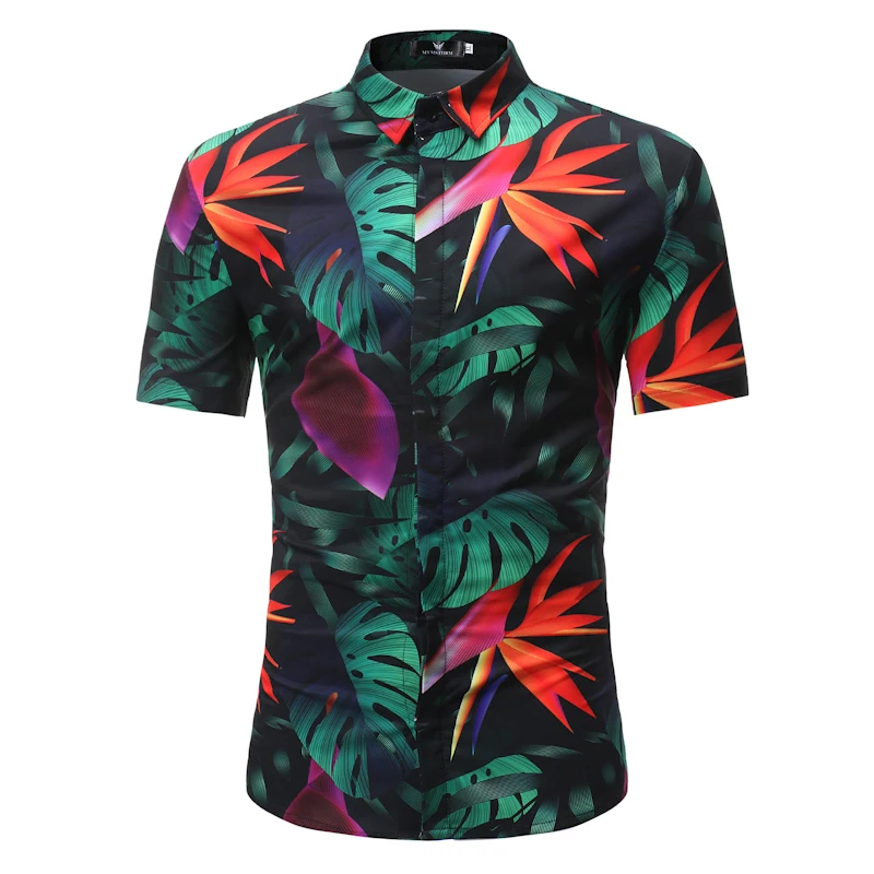 

Рубашка мужская с принтом кленовых листьев, модная повседневная Пляжная с коротким рукавом, в гавайском стиле, с цветочным принтом, лето