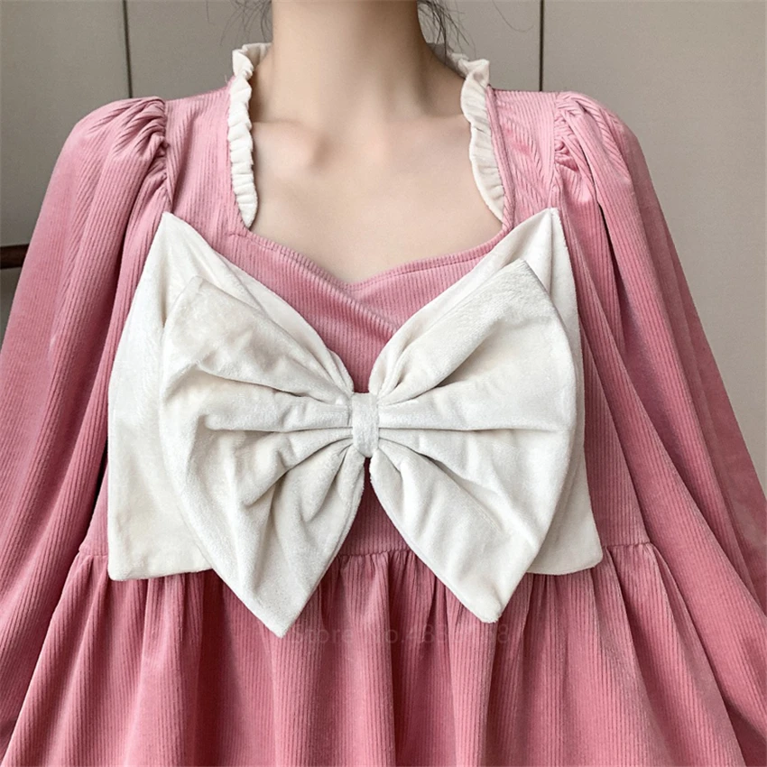 Пижама женская осенне зимняя пикантная кружевная с бантом в Корейском стиле