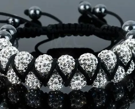 Новый стиль! 10 мм два ряда Лучший дешевый горячий белый диско-шар бусины браслеты
