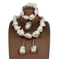 big high quality nature baroque jewelry set 100 nature freshwater baroque pearl necklace and braceletring and earring