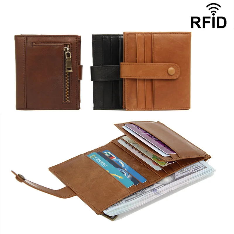 

Men Business Leather Short Wallet 2020 RFID Anti-Theft Card Holder Buckle Ladies Money Bag Coin Purse Clutch for Birthay Gifts