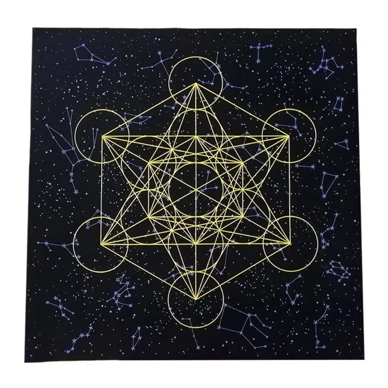 Tarots Card Tablecloth Metatrone Cub Crystal Grid Astrology Divination Altar Velvet Cloth Board Game Tarots Card Mat