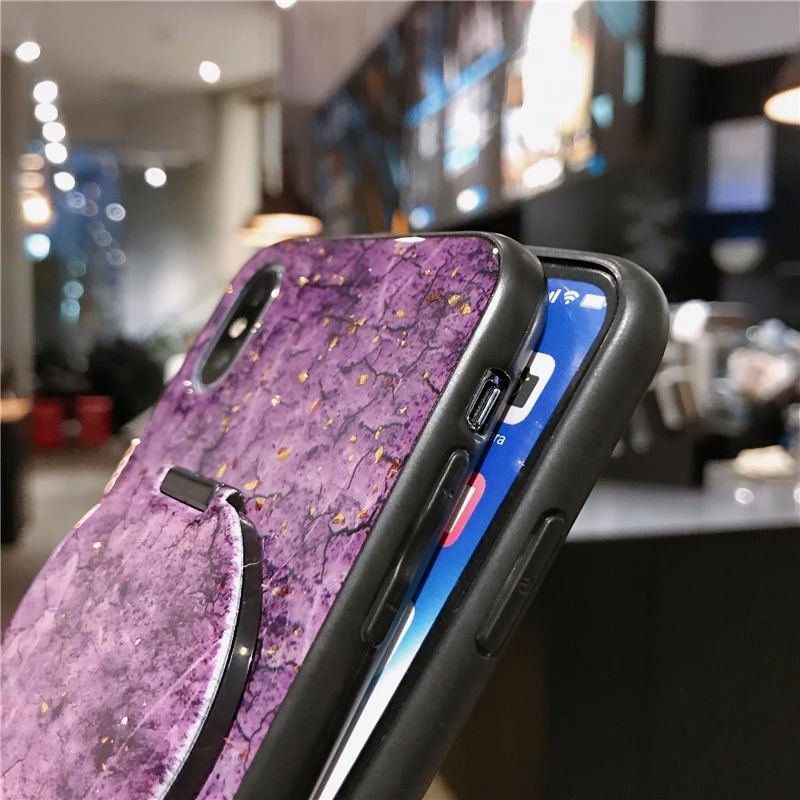 Mirror Bracket Phone Cases Glossy Drop Glue Marble Cover for Samsung Galaxy S20 S9 S8 S10 Plus Note 10 8 9 Case |
