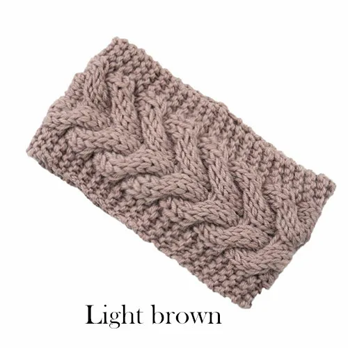 Light brown Зимняя теплая вязаная повязка на голову для женщин, шерстяная повязка на голову с вязаным узлом, тюрбан, повязка на голову для ушей, теплые повязки на голову, женские аксессуары для волос - Цвет: Light brown