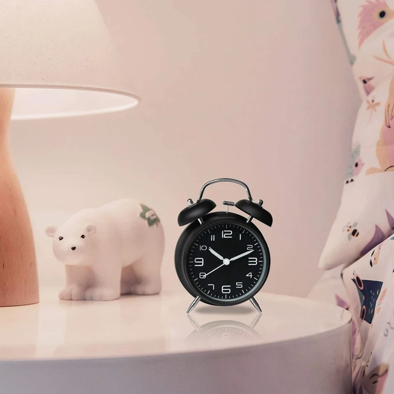 4 дюйма Twin колокол будильник металлический каркас 3D циферблат с Подсветка