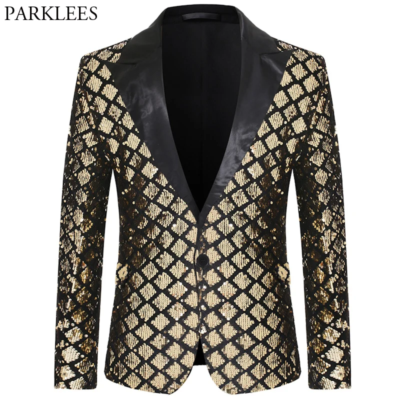 Блестящий золотистый Блейзер со стразами и блестками мужской пиковый блейзер с