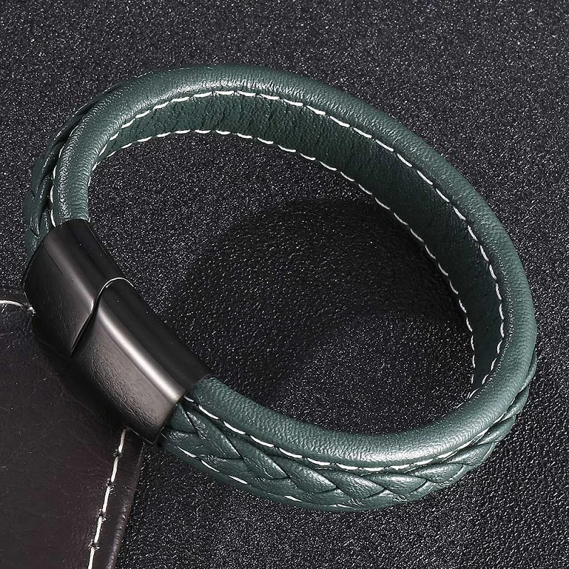 Модный Зеленый плетеный кожаный браслет мужские ювелирные изделия из