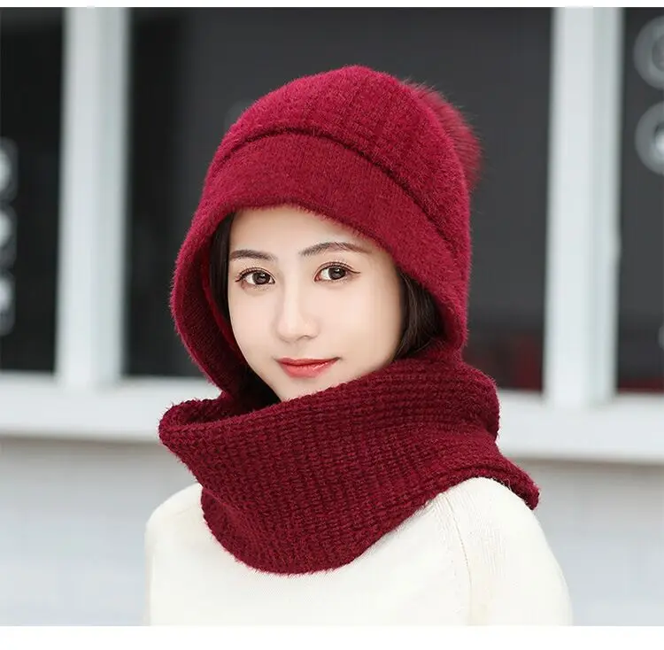 Зимние шерстяные вязанные шарф и шапка набор бини женский шарф Skullies Beanies шапки для женщин шапка s Gorras Bonnet маска цельная шапка