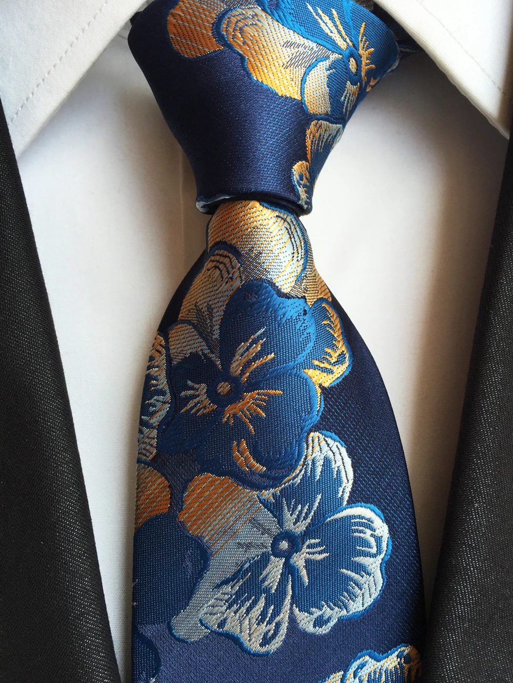 

8cm Man Formal Tie 2400 Strands High Density Blue Floral Necktie for Men