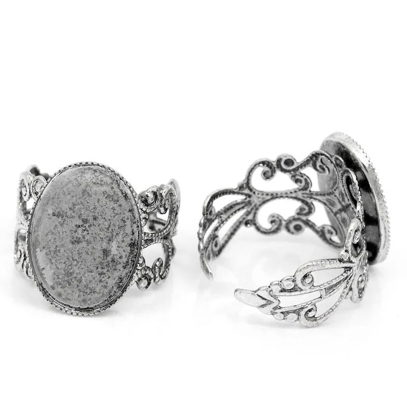 Регулируемые медные кольца DoreenBeads овальные серебряные цвета кабошоны (подходят