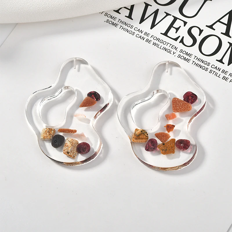 Прозрачный натуральный гравий в форме абстрактного водного пульсации кулон из