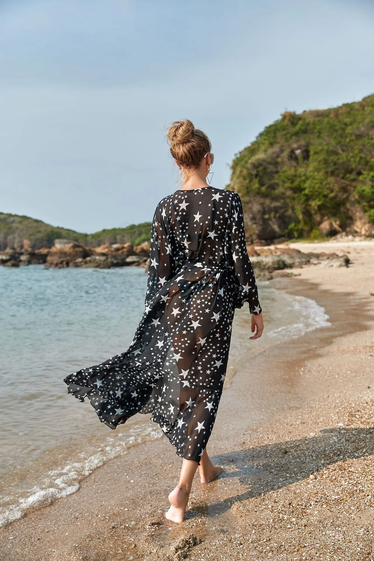 2021 New Women’s Swimsuit Cover Ups Bathing Suit Chiffon Pentagram Cardigan Beach Sunscreen Bikinis Summer Cloth Plus Size Dress