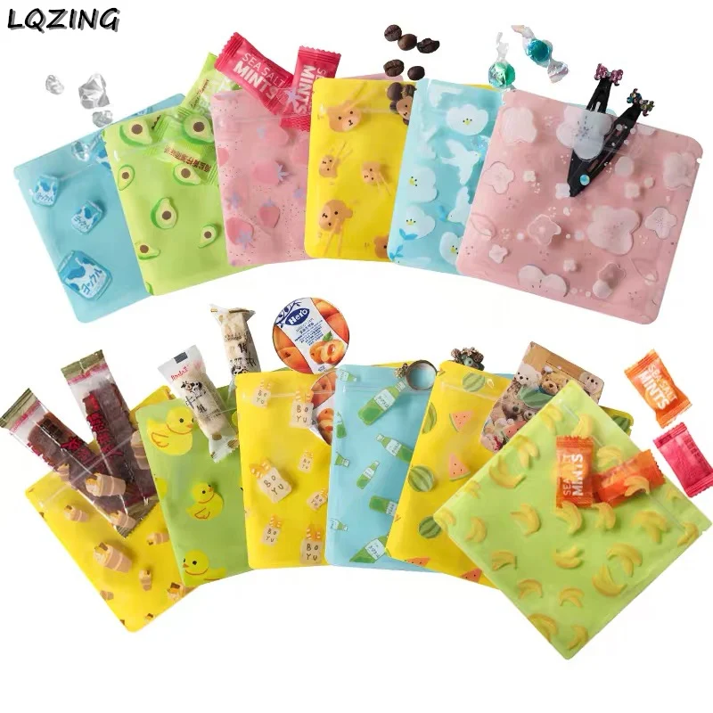 

100pcs Small Cute Candy Plastic Zipper Bags Hand Made Cookie Gift Packaging Bag Flat Biscuits Christmas Wedding Favor Bag