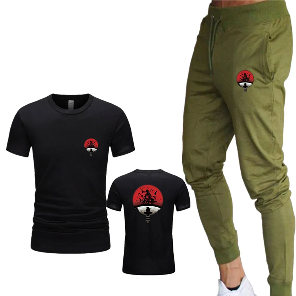 

Oversized T-shirt Anime Printing Summer Cotton Sports Trousers Brand Streetwear Short Sleeve Hip-Hop Custom Tracksuit Men Sets