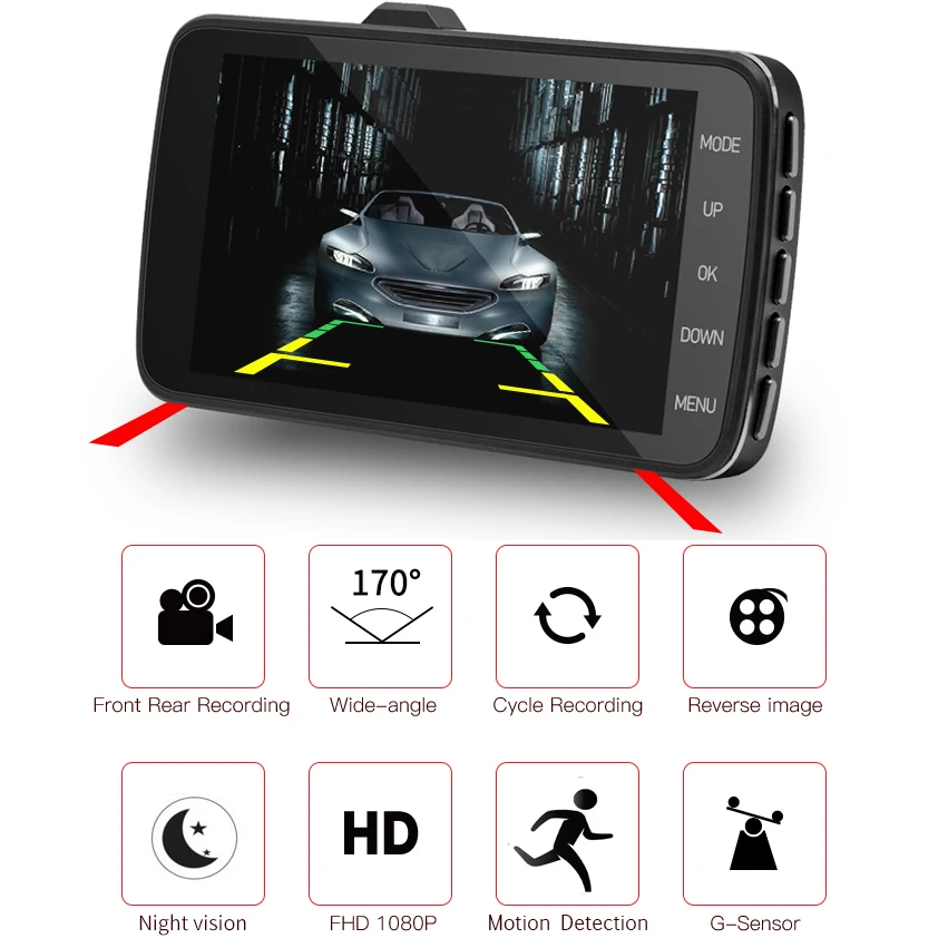 Автомобильный видеорегистратор 4 0 дюйма с двумя объективами Full HD 1080P ночного