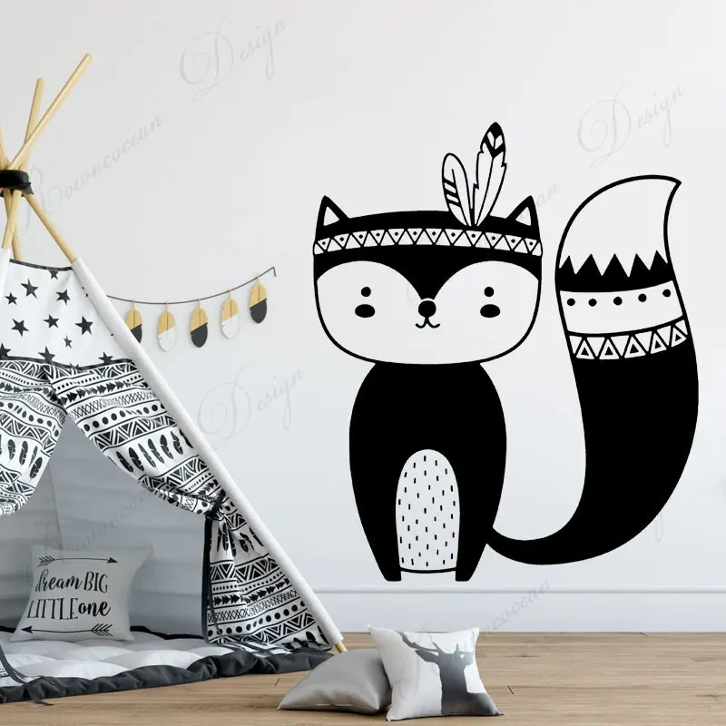 Виниловые наклейки на стену с изображением лисы диких животных в этническом